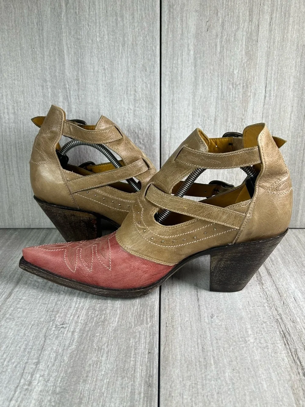 Old Gringo Joy Taupe Western Buckle Strap Ankle Heeled Booties Women’s Size 7 B